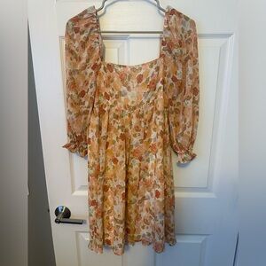Orange floral mini babydoll dress! Size Small